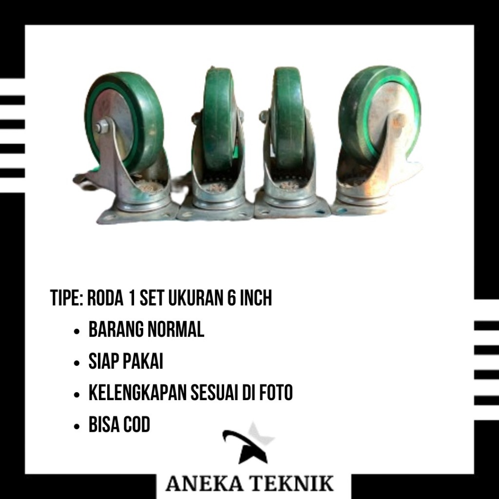 Jual Roda PU Hijau 6 INCH RHJ TW ( Ada Rem semua / Putar )Medium Heavy ...
