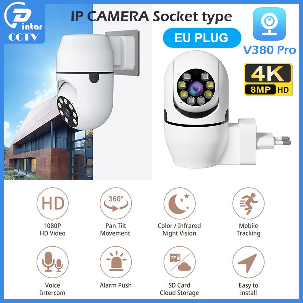 Jual WiFi IP Kamera CCTV V380 pro EU Plug Socket type camera 360° PTZ ...