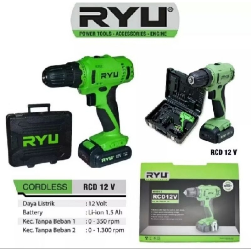Jual RYU Cordless RCD 12V Mesin Bor Baterai 12Volt set | Shopee Indonesia