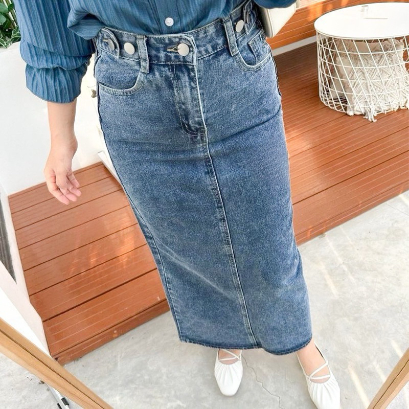 Jual rok panjang jeans kancing / rok button skirt (banyak variasi ...