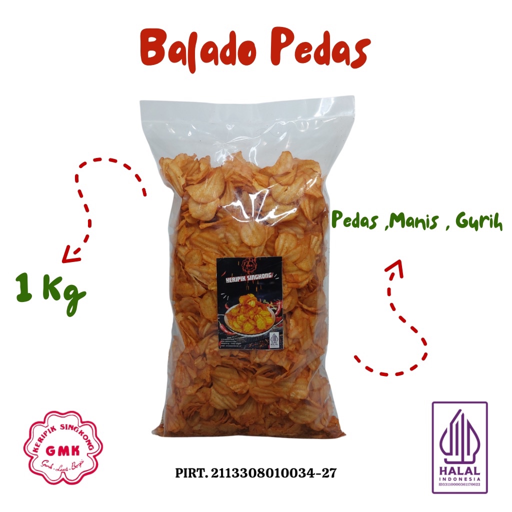Jual GMK Keripik Singkong Rasa Balado Pedas 1 Kg Kripik Singkong Balado ...
