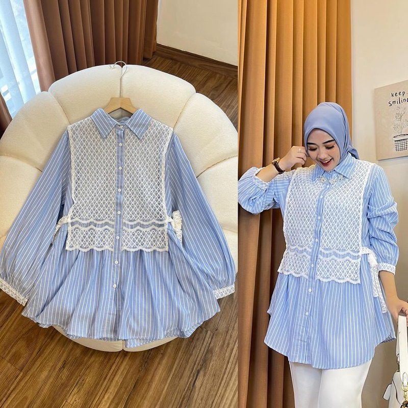 BLOUSE WANITA KEKINIAN MODEL TERBARU / ATASAN BLOUSE KATUN STRIP / BLOUSE KOREA