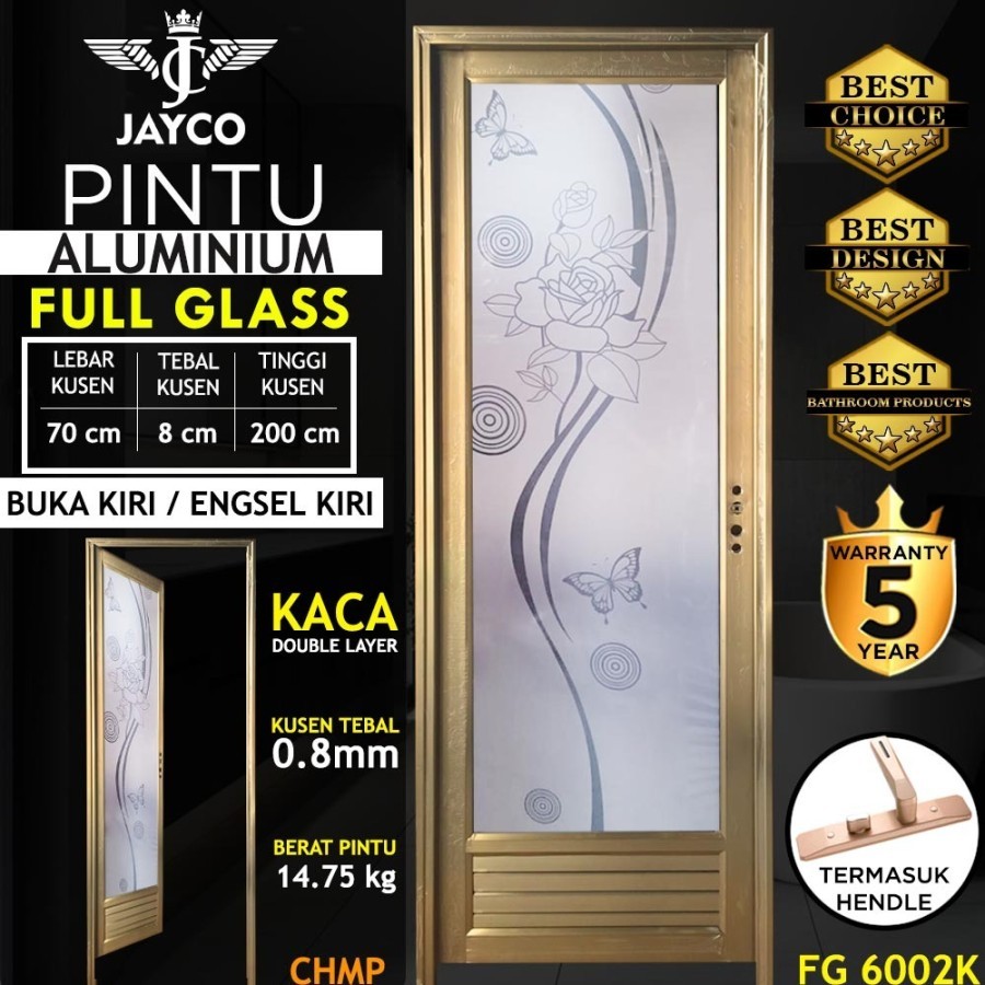 JAYCO Pintu Kamar Mandi Aluminium Premium Full Glass Champ 70 x 200 cm