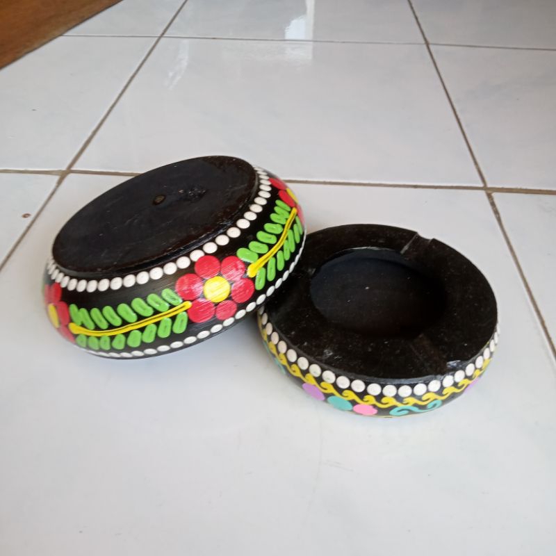 Jual Asbak kayu painting/Asbak lukis/Tempat abu rokok | Shopee Indonesia
