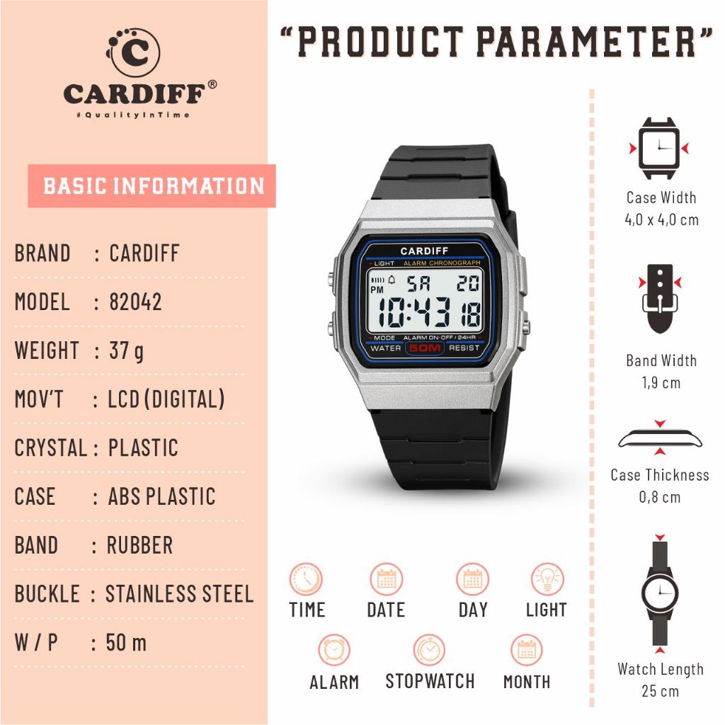 Jual CARDIFF Jam Tangan LCD Karet 82042 | Digital | Pria Wanita | Tahan ...