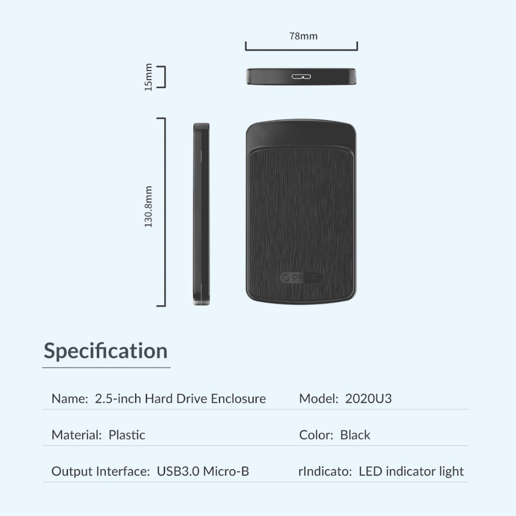 Jual ORICO HDD SSD Casing / Enclosure 2.5 Inch USB 3.0 - 2020U3 2020 U3 ...