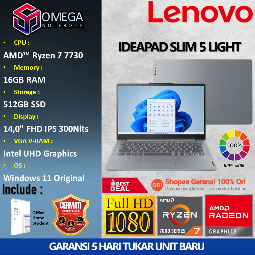 Jual Lenovo Ideapad Slim Light 14 Ryzen 7730 16GB 512GB Radeon