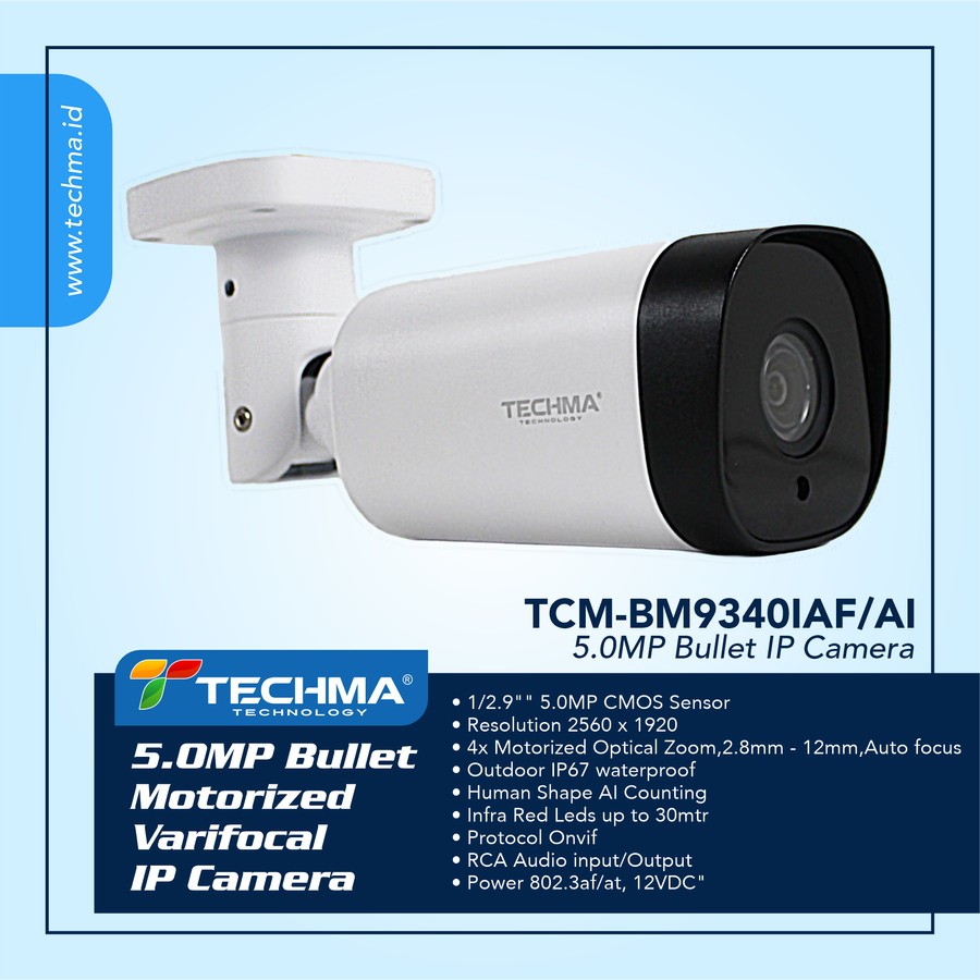 Jual Techma TCM-BM9340IAF/AI 5.0 MP Bullet Motorized Varifocal IP ...