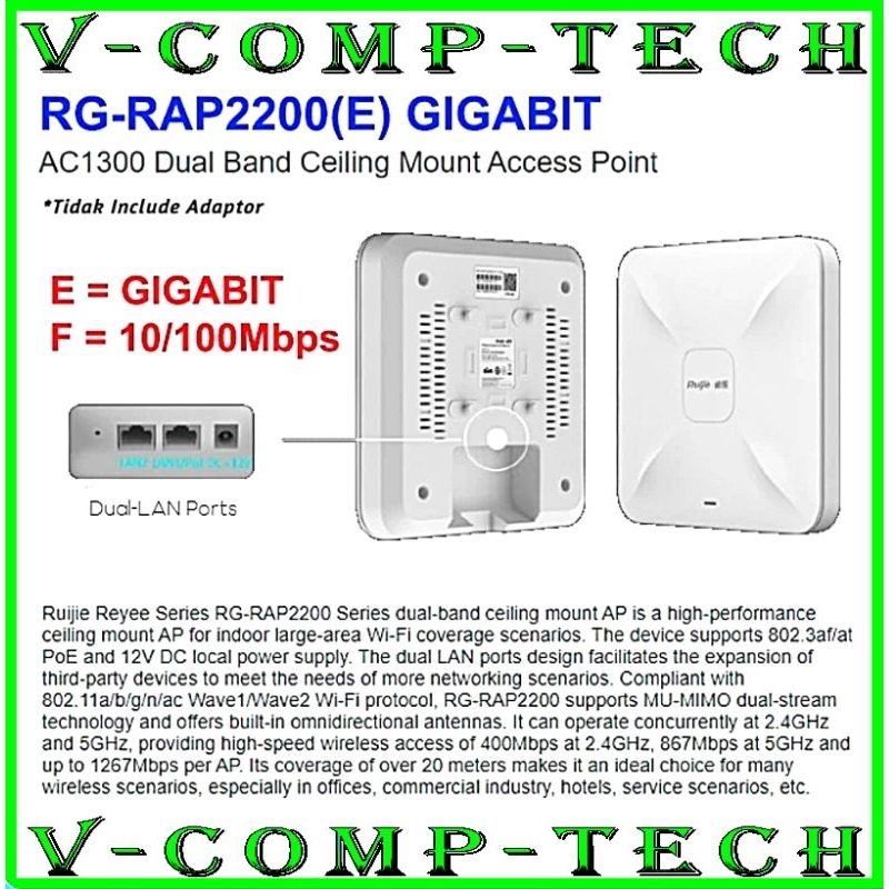 Jual Ruijie Accees point RG-RAP2200(E) WI-FI 5 / Accees point Ruijie ...