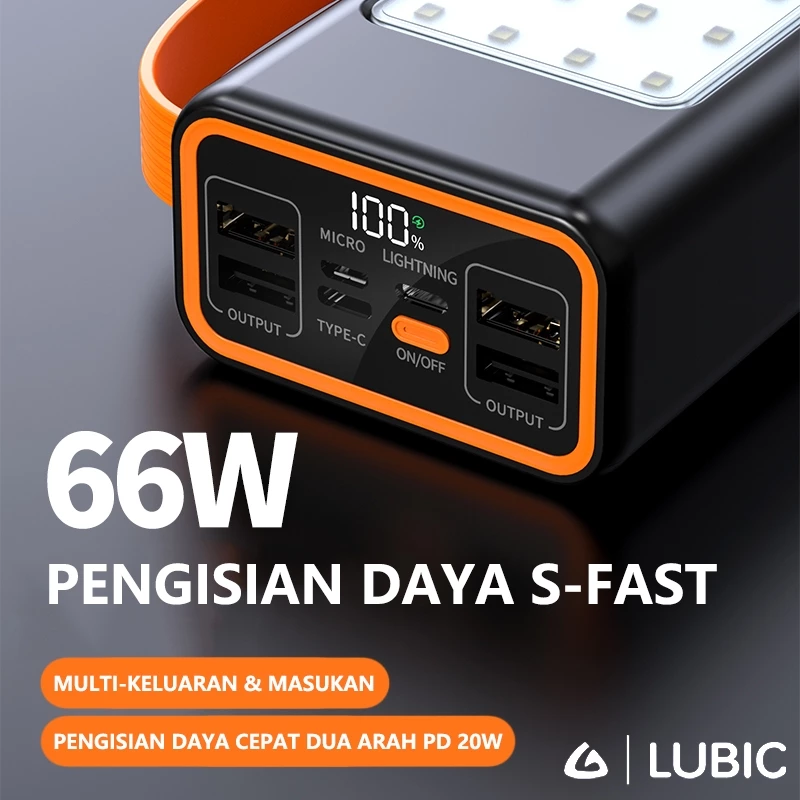 LUBIC 66W Powerbank 30000mAh Fast Charging Bank daya With Lampu Berkemah Portabel Bank daya
