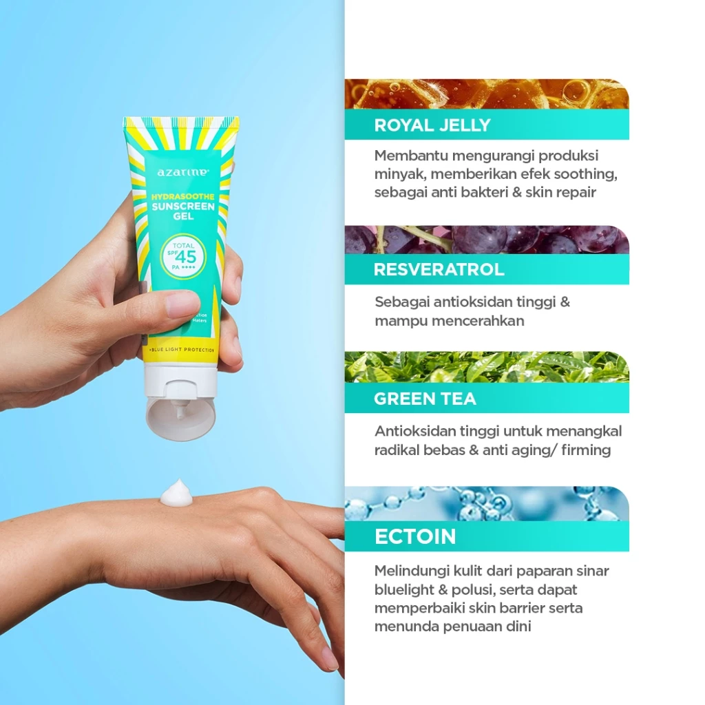 Azarine Hydrasoothe Sunscreen Gel SPF45 PA PLUSS 50ml Teruji Invivo dan Invitro