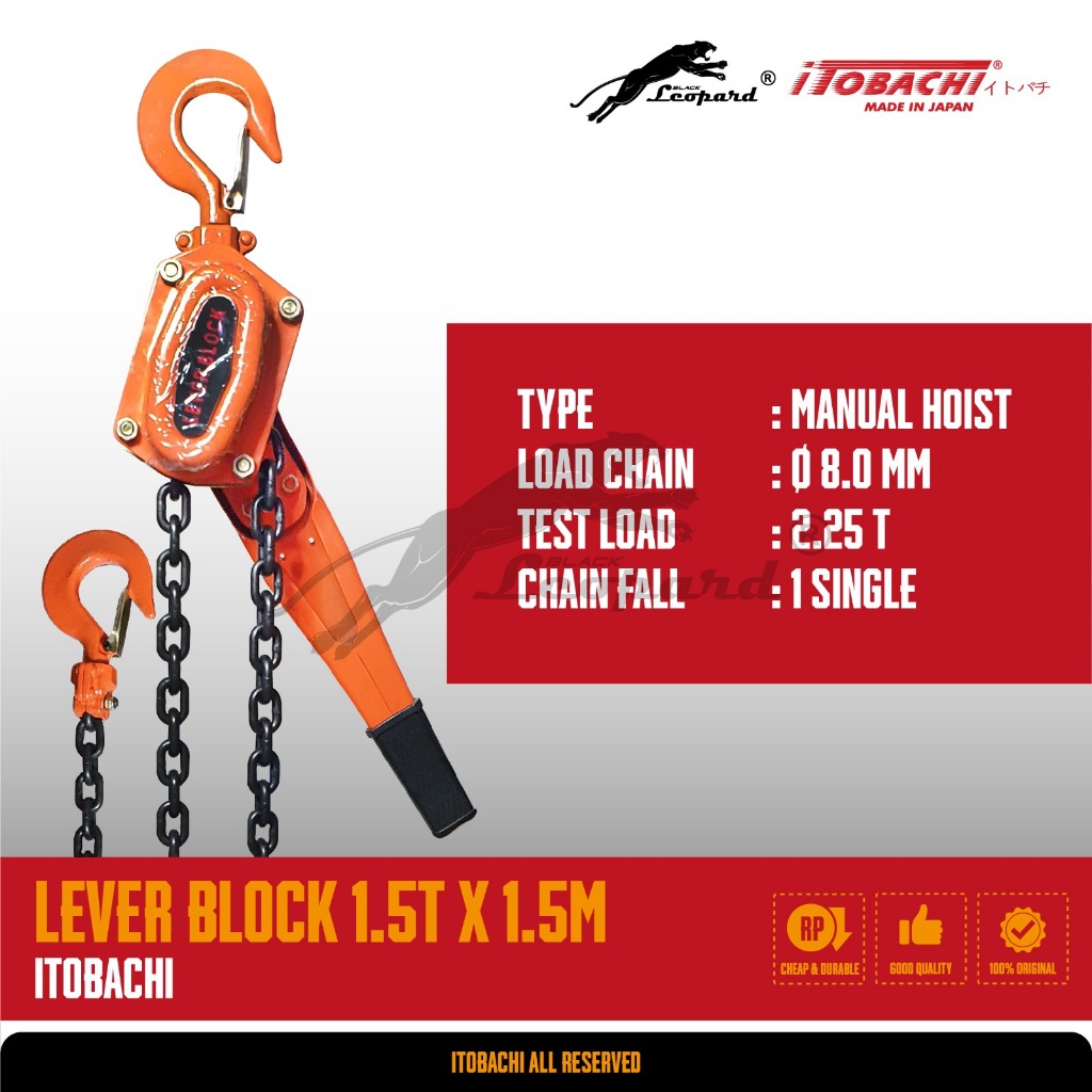 Jual Itobachi Lever Block 1.5 Ton x 1.5 Meter / Lever Chain Block 1.5T ...