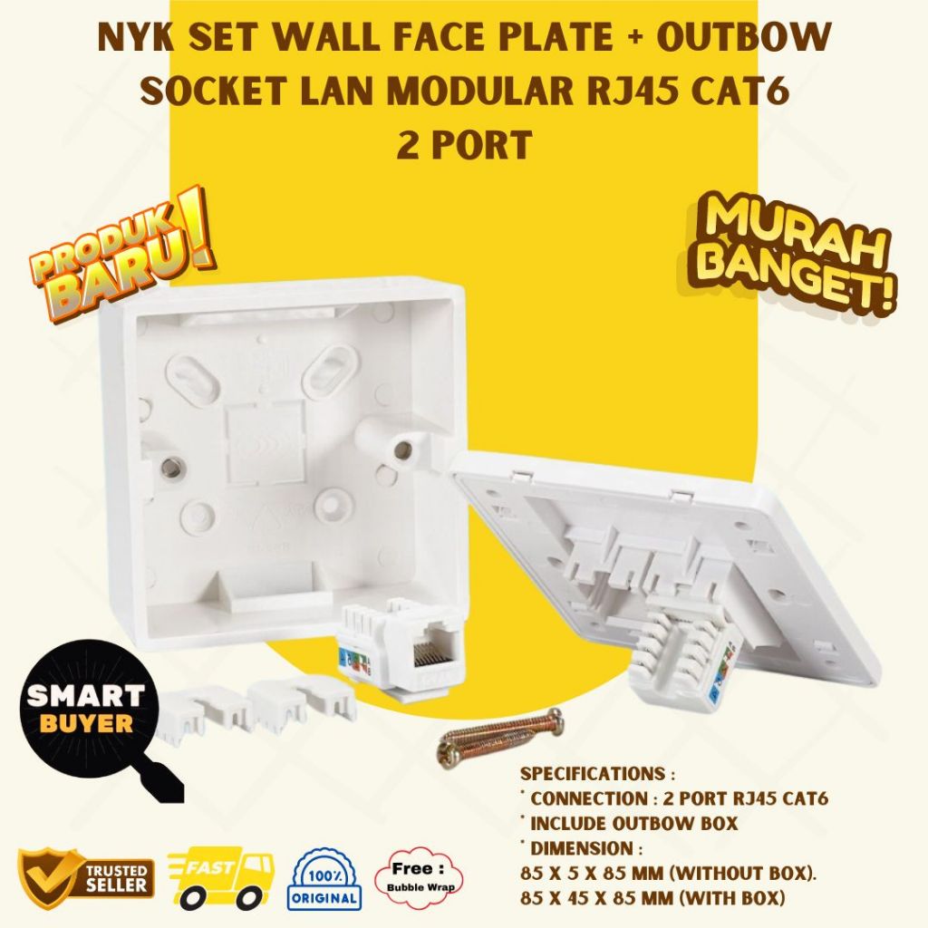 Jual NYK Wall Face Plate Socket Lan Modular RJ45 RJ 45 2 Port | Shopee ...