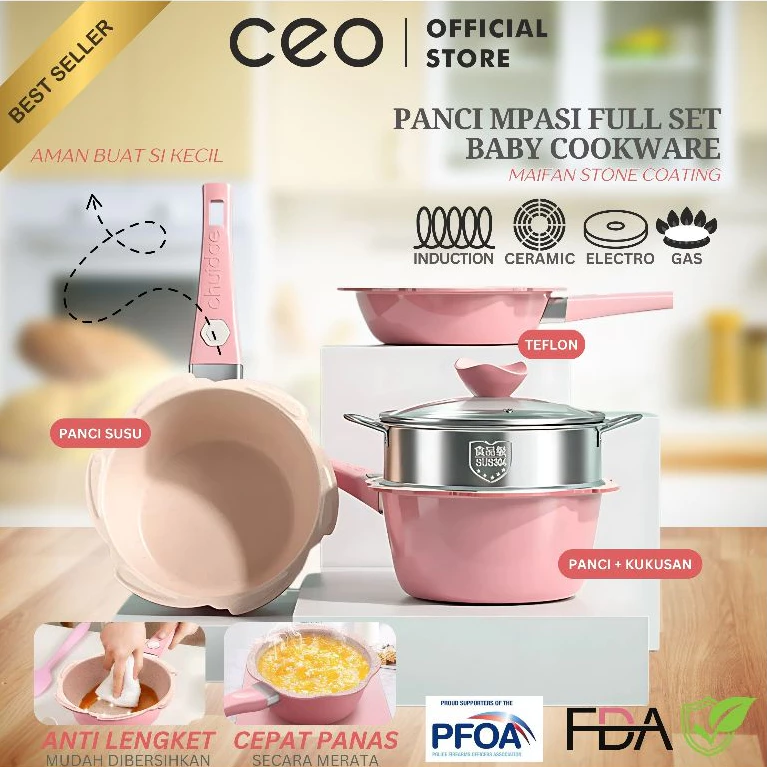 Ceo panci mpasi full set 16cm - peralatan panci bayi granite die