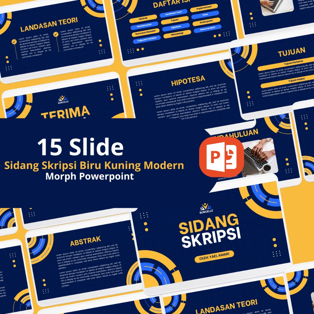 Jual Template PowerPoint Sidang Skripsi Biru Kuning dengan PPT Morph ...