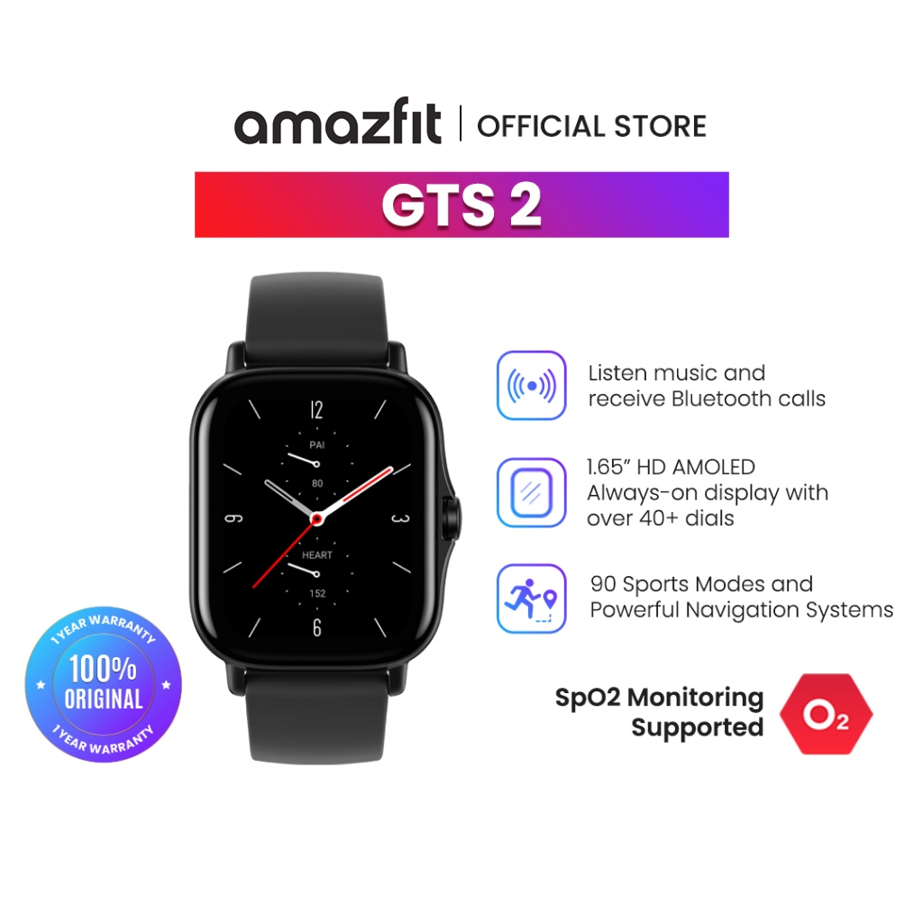 Amazfit Official GTS 43mm Smartwatch HD AMOLED Always-On Display,  Bluetooth Phone Call, GPS, SpO2 Heart Rate Sleep Stress Monitor, 3GB Music 