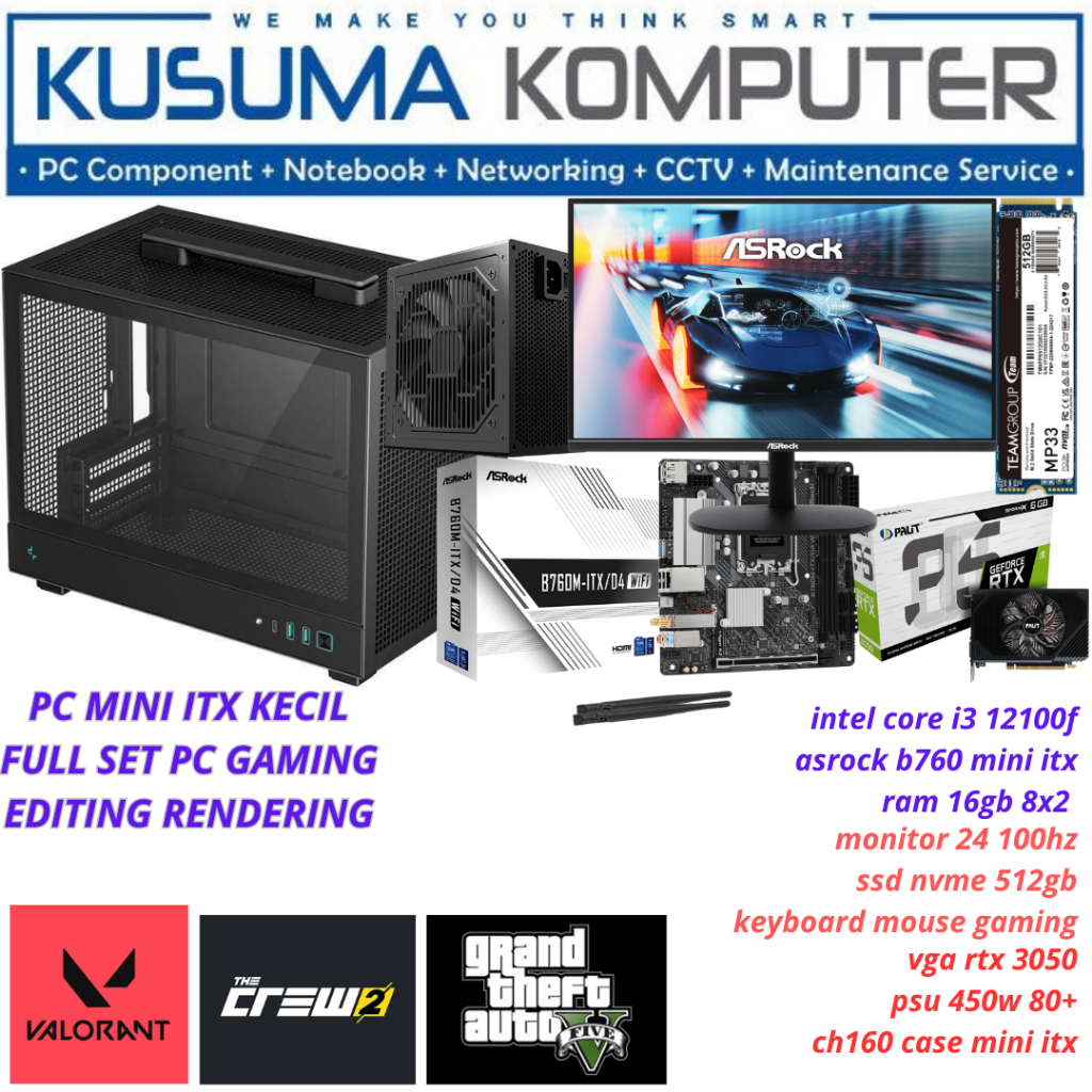 Jual Full Set PC Gaming Mini ITX intel Core i3 12100F RTX 3050