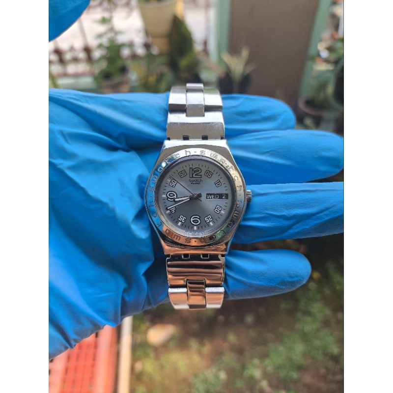 (Harga Net) Jam Tangan Swatch Irony Day Date Stainless Steel All Original  Jarum Nyala Semua Hari Tanggal Aktif Tinggal Pakai