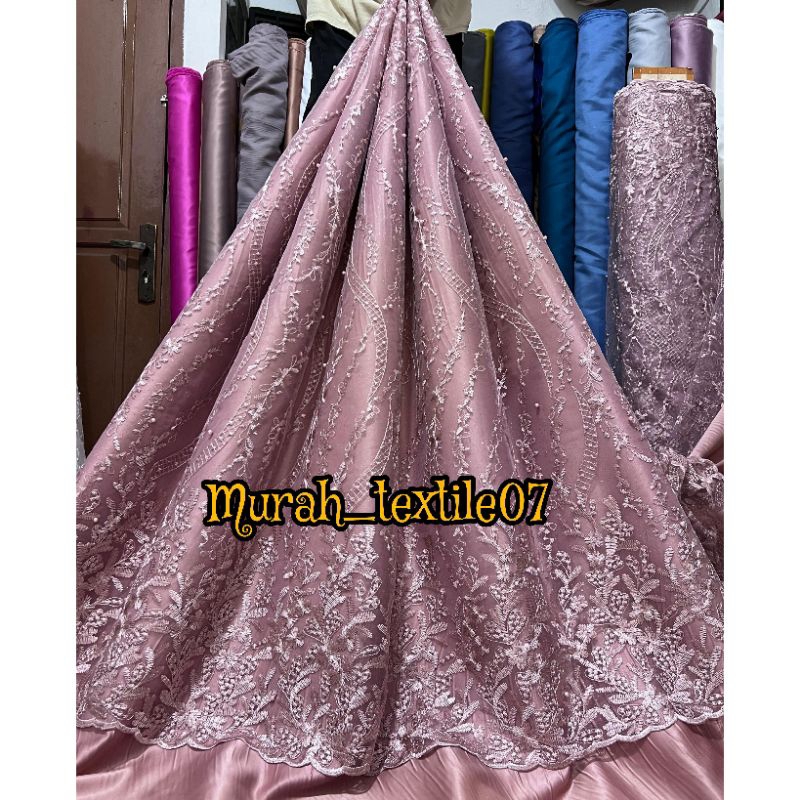 Jual Kain Tile Tulle Bordir Pinggiran Atas Bawah/Bahan kebaya