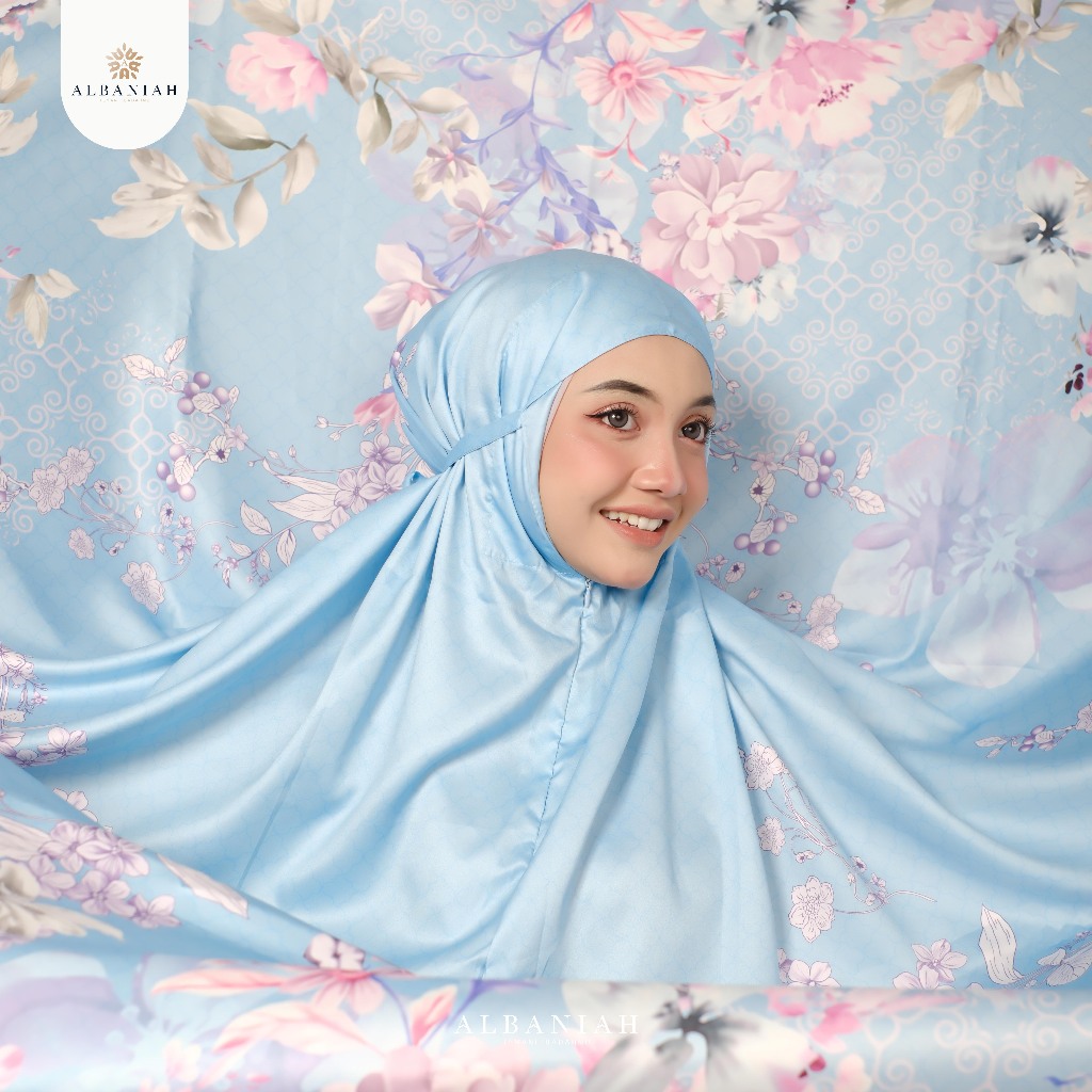 Mukena Sutra Velvet Premium Motif Bunga Dewasa Jumbo Resleting Kalisha Al-Baniah