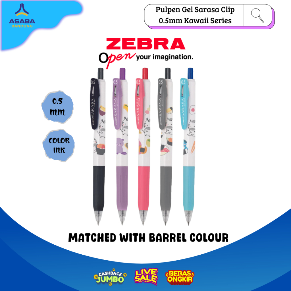 Jual Asaba Bandung - Zebra Pulpen Gel Sarasa Clip 0.5mm Kawaii Series