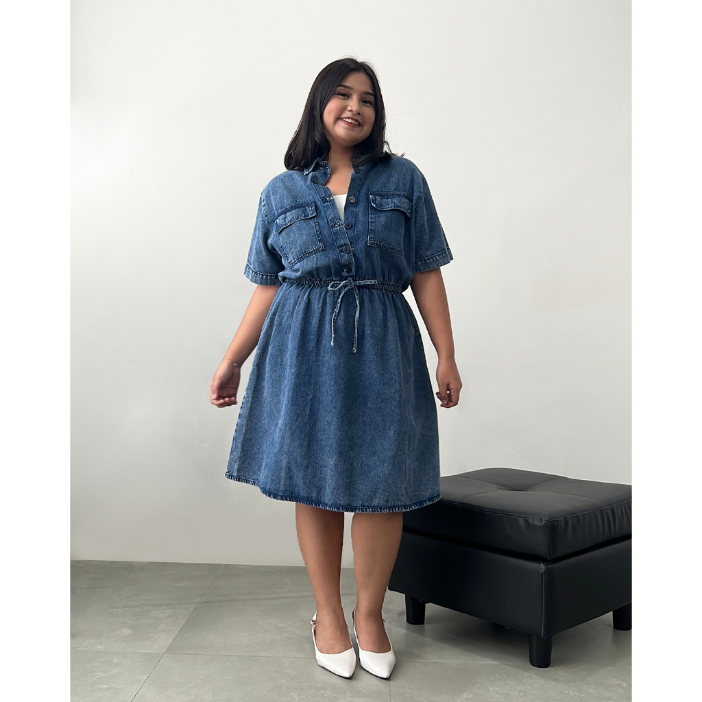 Jual JIBI - Denim Collar Dress - Dress Wanita - Baju Dress - Big Size ...