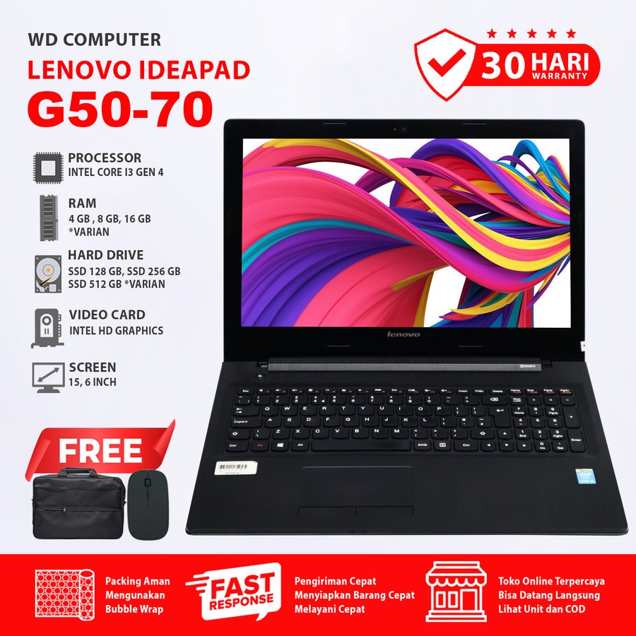 Lenovo Ideapad G50-70 Core I3 Gen I Ram Gb Ssd 256 Gb I Windows 10 I  Bonus Mouse Dan Tas