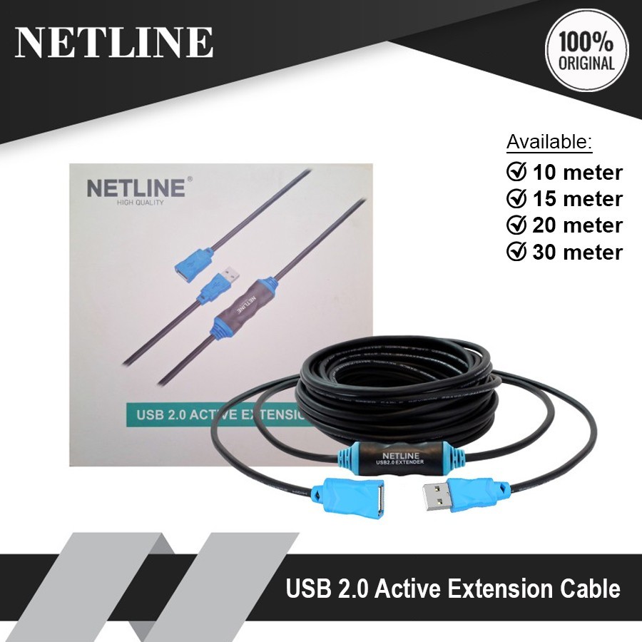 Jual NETLINE Kabel USB 2.0 Extension Active Aktif 10m,15m, 20m, 30m ...