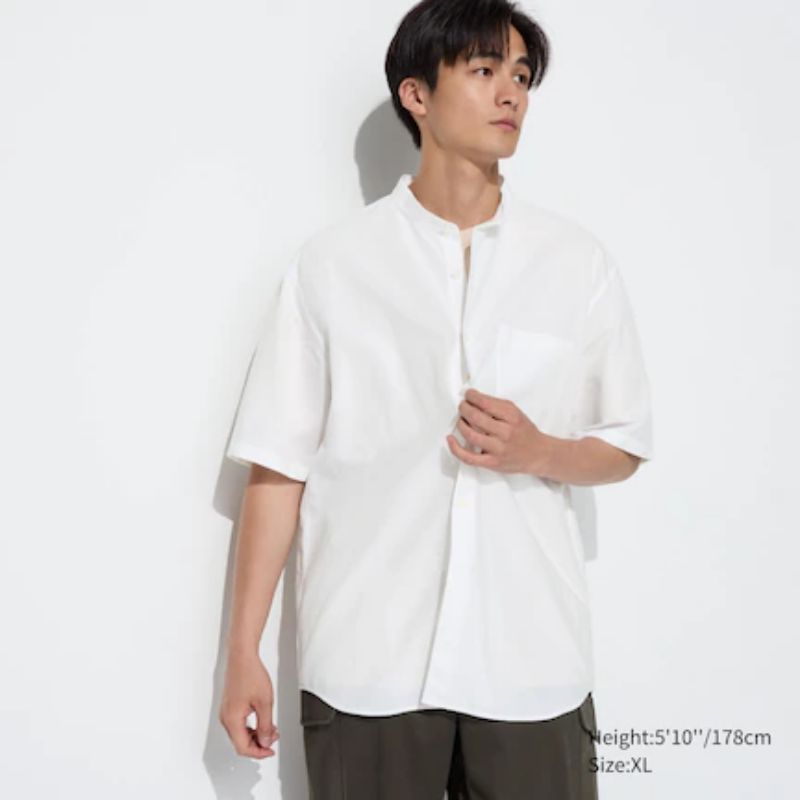 Jual UNIQLO Kemeja KATUN LINEN Kerah Tegak Baju Koko Lengan Pendek