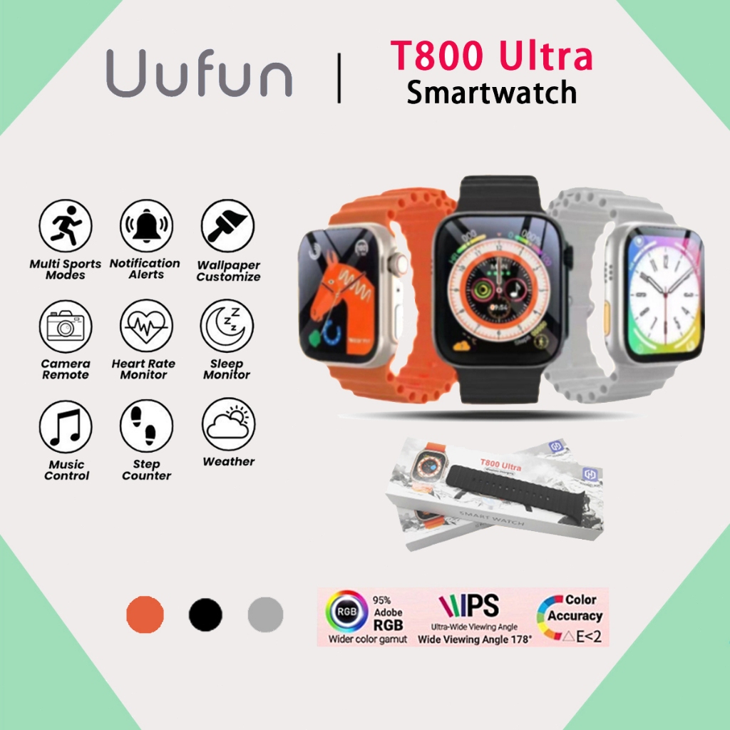 UUFUN Smartwatch T800 Ultra Inch HD Screen Full Touch Bluetooth Pria  Wanita Jam Tangan Pintar Bisa Phone Call IP68 Waterproof Wireless Charging 
