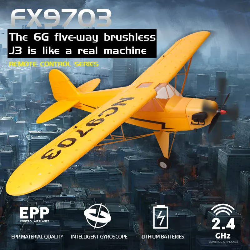 Jual pesawat rc FX9703 J3 piper cub army brushless rc plane 5CH fixed ...