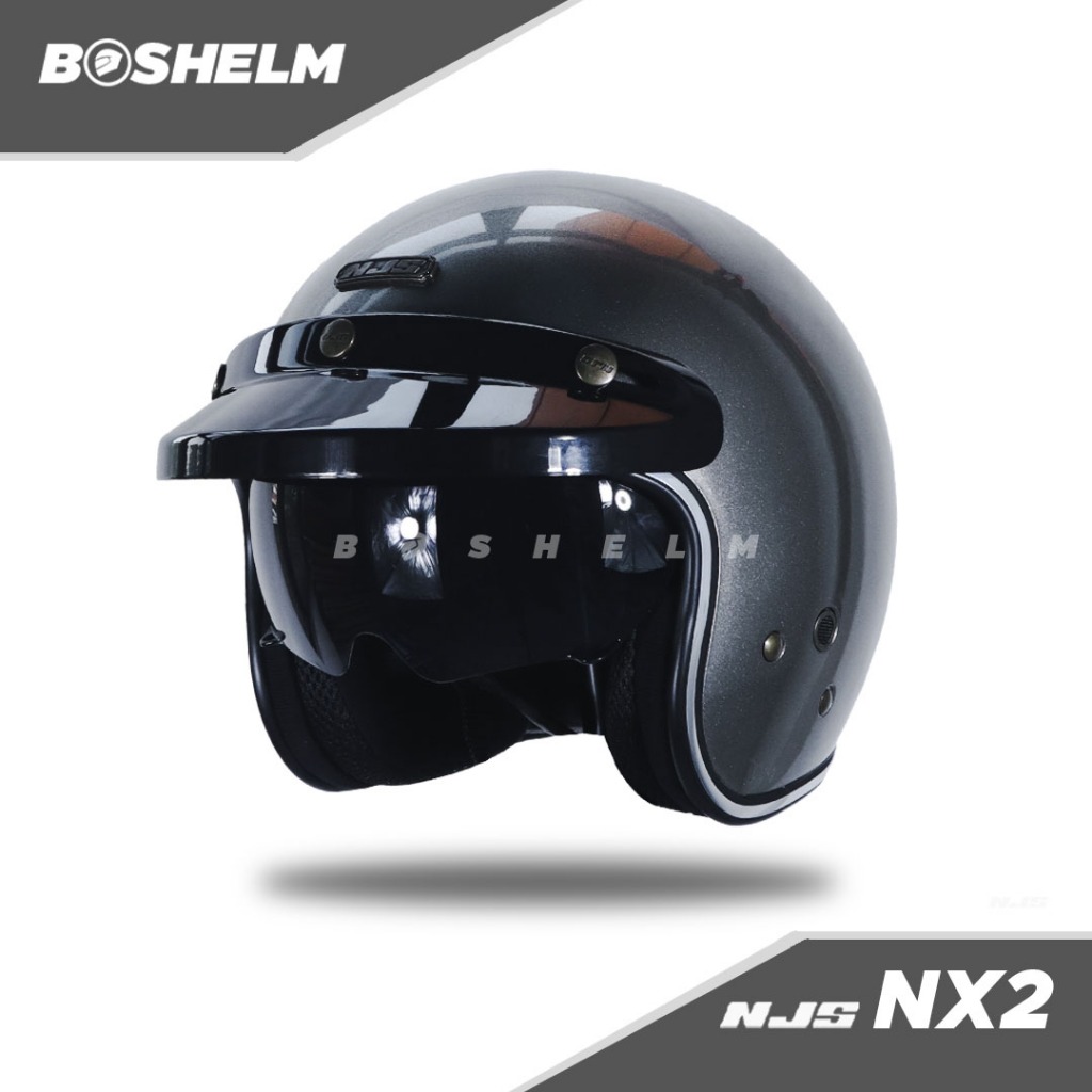 Jual BOSHELM Helm Retro NJS NX2 HITAM DOFF Helm Half Face SNI