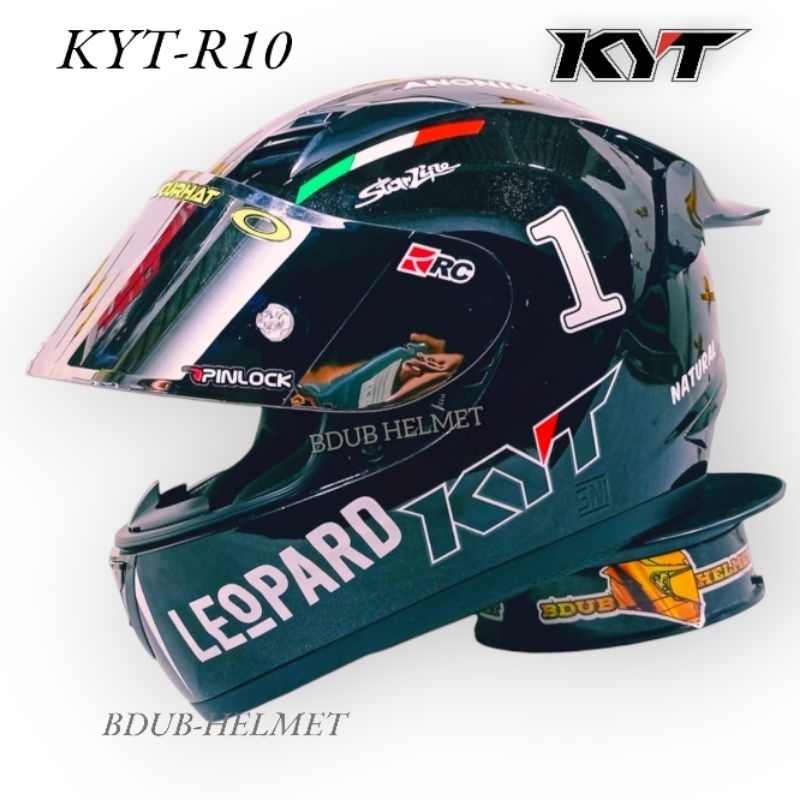 Jual Helm KYT r10 Black dof leopard paket ganteng 100% original