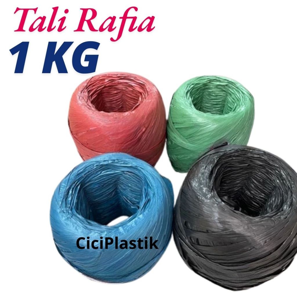 Jual Tali Rafia Gulungan Besar 1kg Tali Plastik Warna dan Hitam Tebal ...