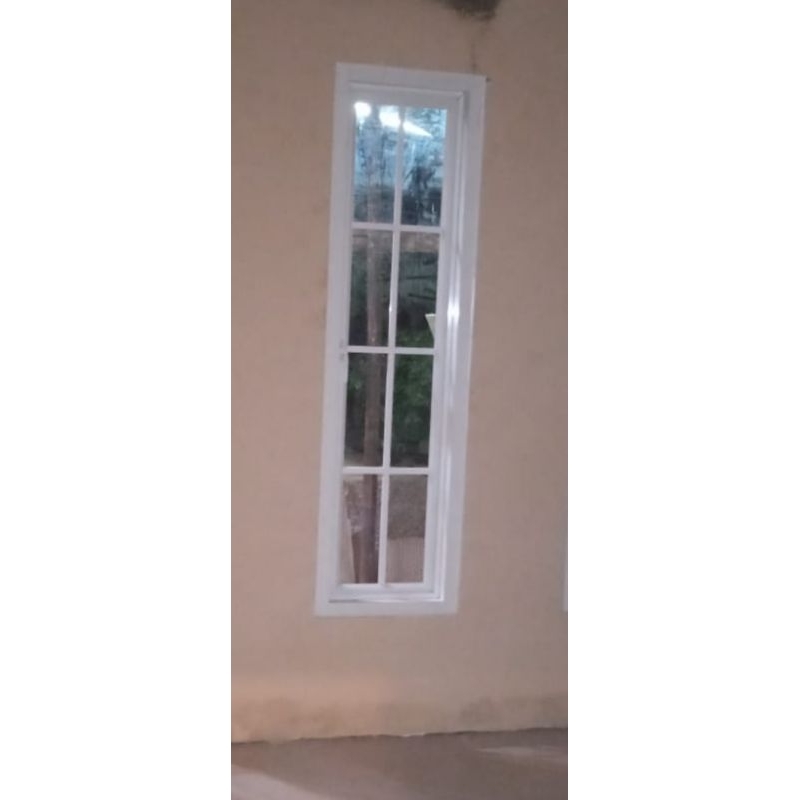jendela  aluminium lengkap L40xT160 model ornamen 3inci kaca 5mm tersedia warna putih hitam coklat lengkap tinggal pasang