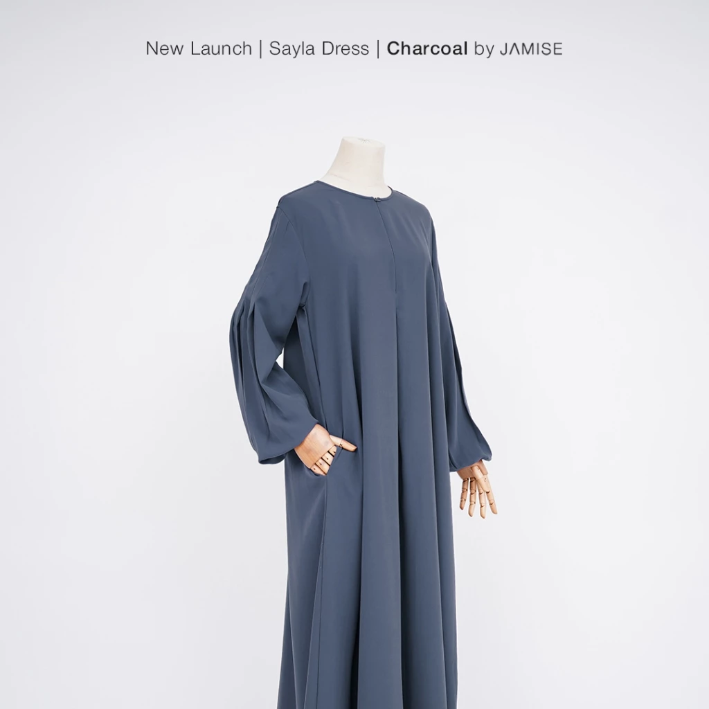 Gamis Jamise Sayla Dress Abaya Simple Lengan Puff Karet nyaman untuk aktivitas harian