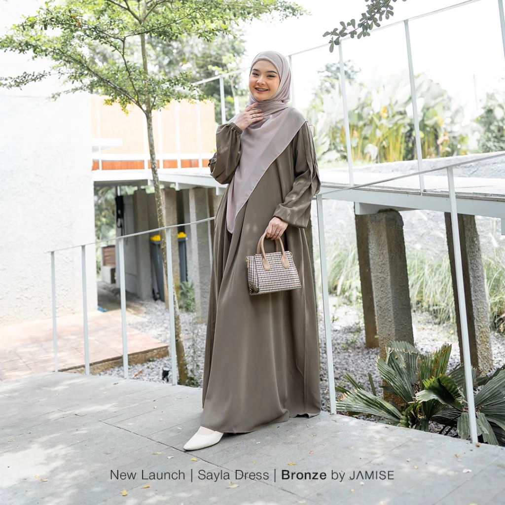 Gamis Jamise Sayla Dress Abaya Simple Lengan Puff Karet cocok untuk berbagai aktivitas
