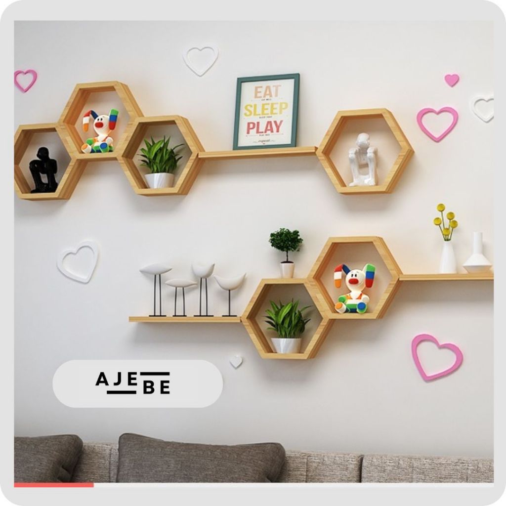 Jual Rak Dinding Hexagonal Hiasan Dinding Aesthetic Rak Hexagonal Kayu ...