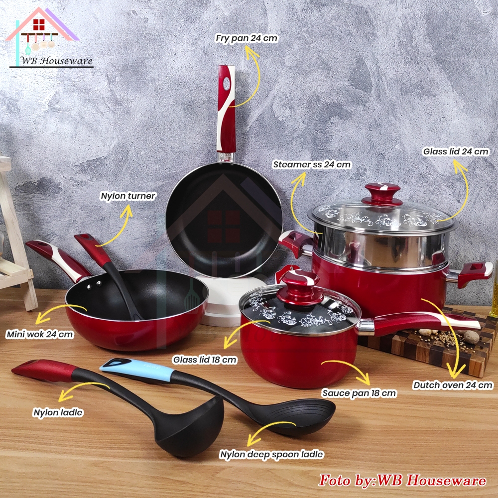 Jual panci penggorengan set 10pcs / cookware set teflon ZAMAN NOW