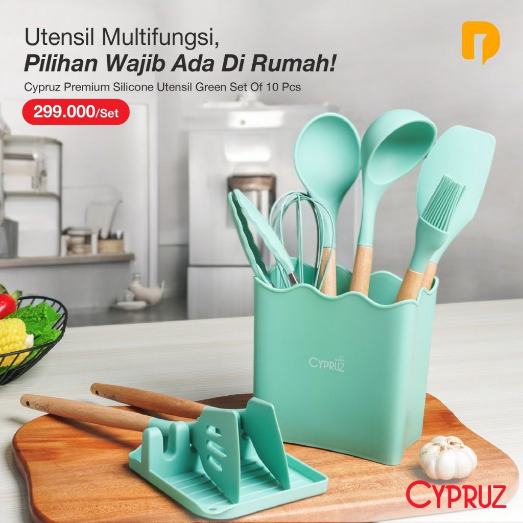 Jual Cypruz Premium Silicone Utensil Green Set Of 10 Pcs | Shopee Indonesia