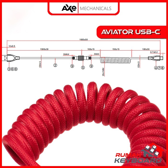 Jual AXE MECHANICALS - Premium Aviator Coiled Cable - RED - Black ...