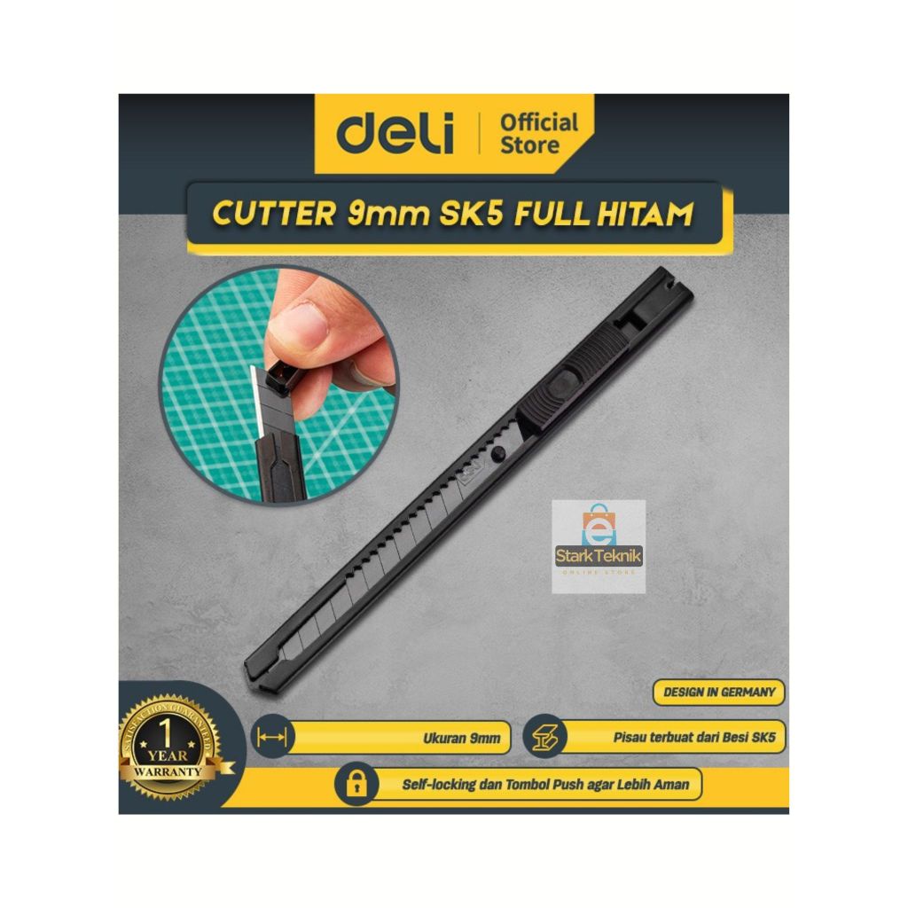 Jual Deli Cutter Pisau Baja Hitam 9mm SK5 EDL007B | Shopee Indonesia