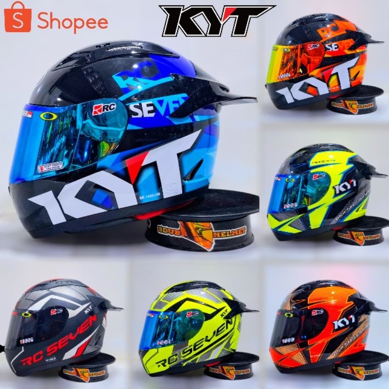 Helm full face KYT RC Seven Paket Ganteng Motif Visor Iridium Silver Stiker  Set Spoiler RC7