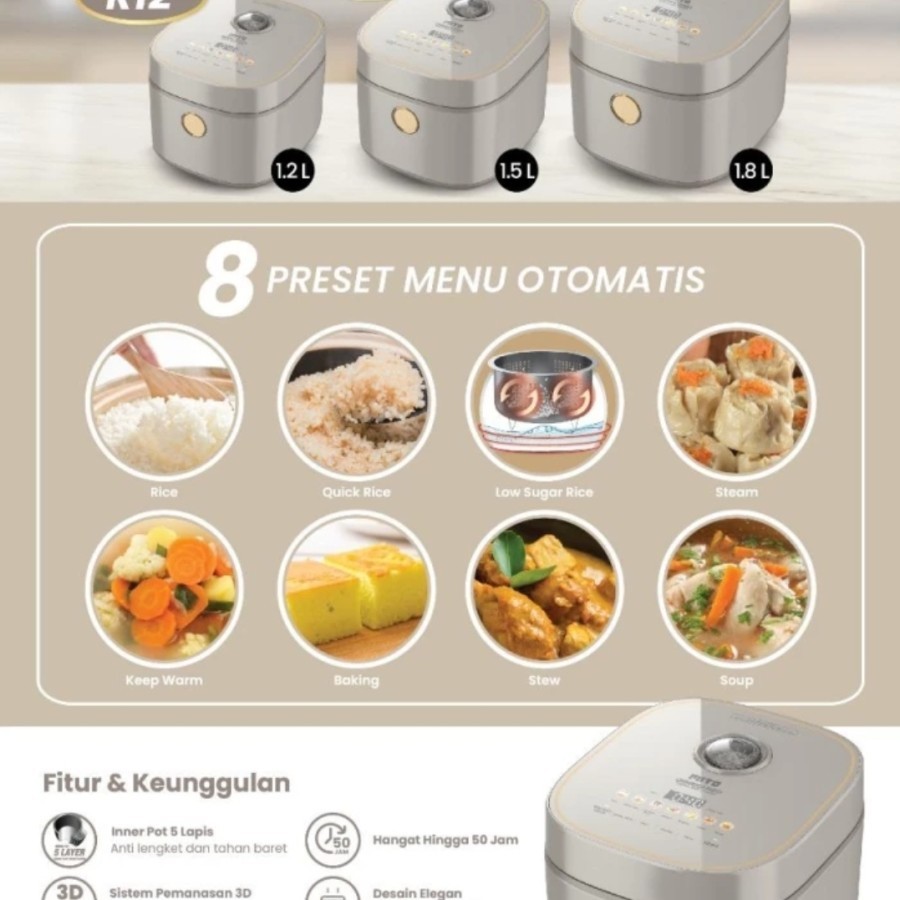Jual MITO Digital Rice Cooker 1.8 Liter R18 - Rice Cooker Low Sugar 8 ...