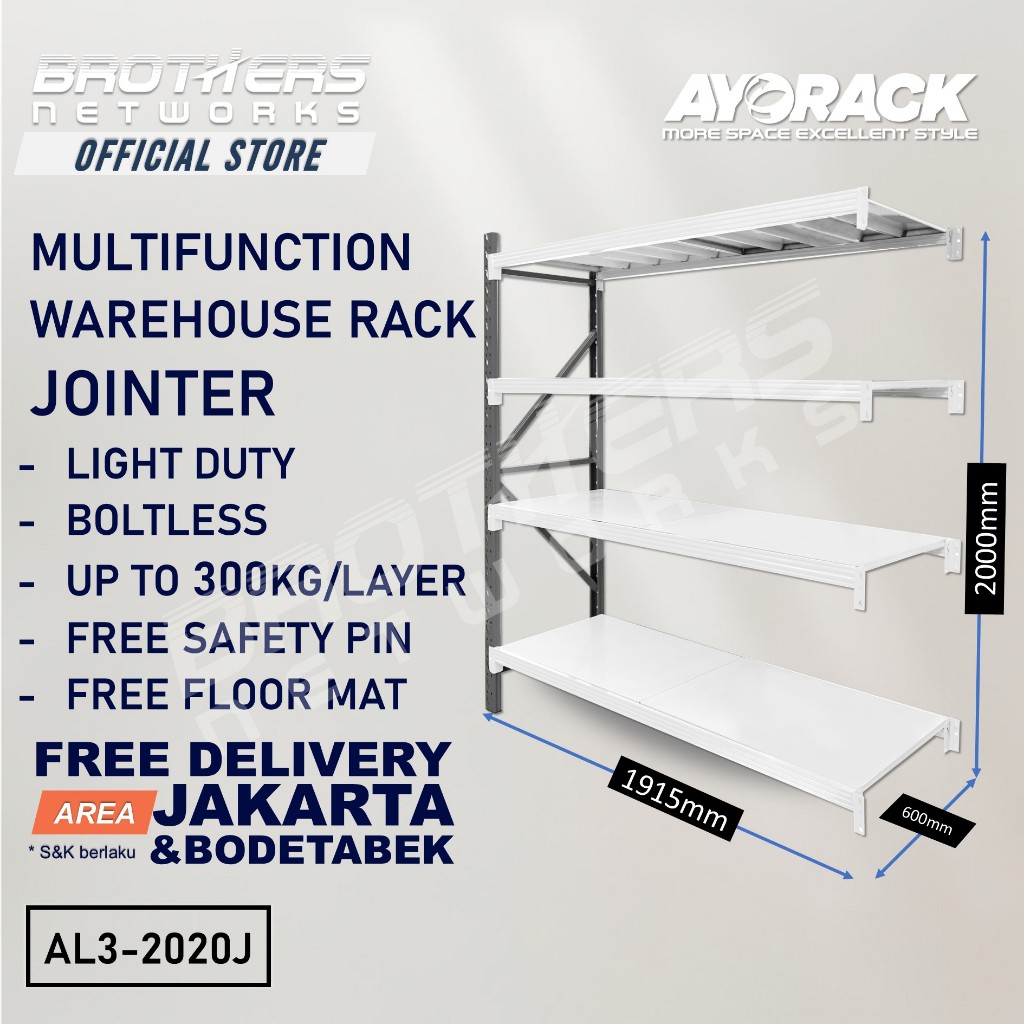 Jual RAK GUDANG BESI 300KG 2 METER 4 TINGKAT | AYORACK AL3-2020S LIGHT ...