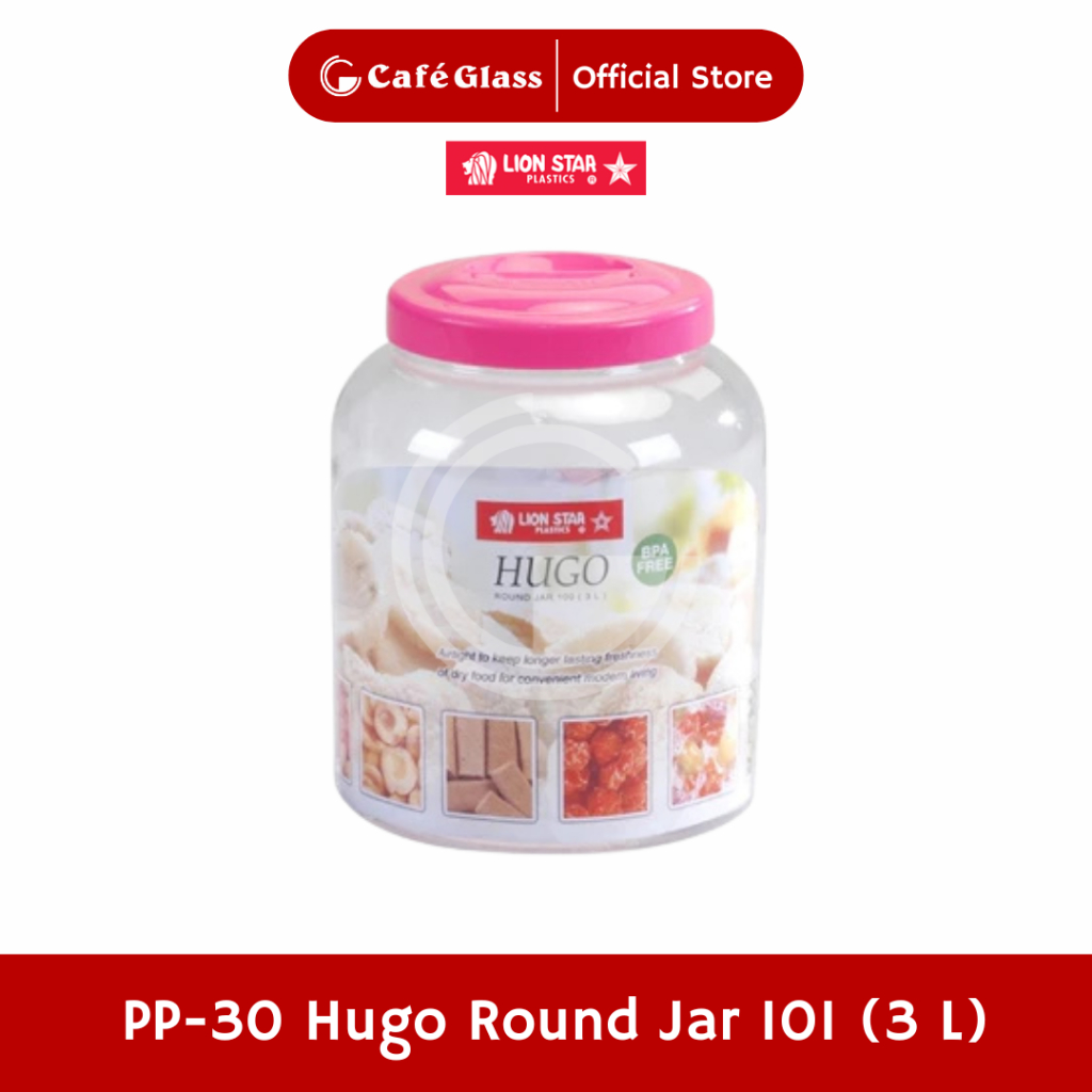 Toples Kerupuk 3L Plastik Bulat - Hugo Round Jar Kedap Udara (Pp-30) - Lion Star