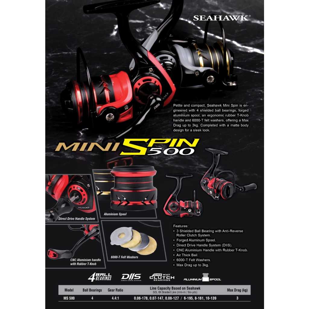 Jual Reel SPINNING SEAHAWK MINI SPIN 500 (POWER HANDLE) | Shopee Indonesia
