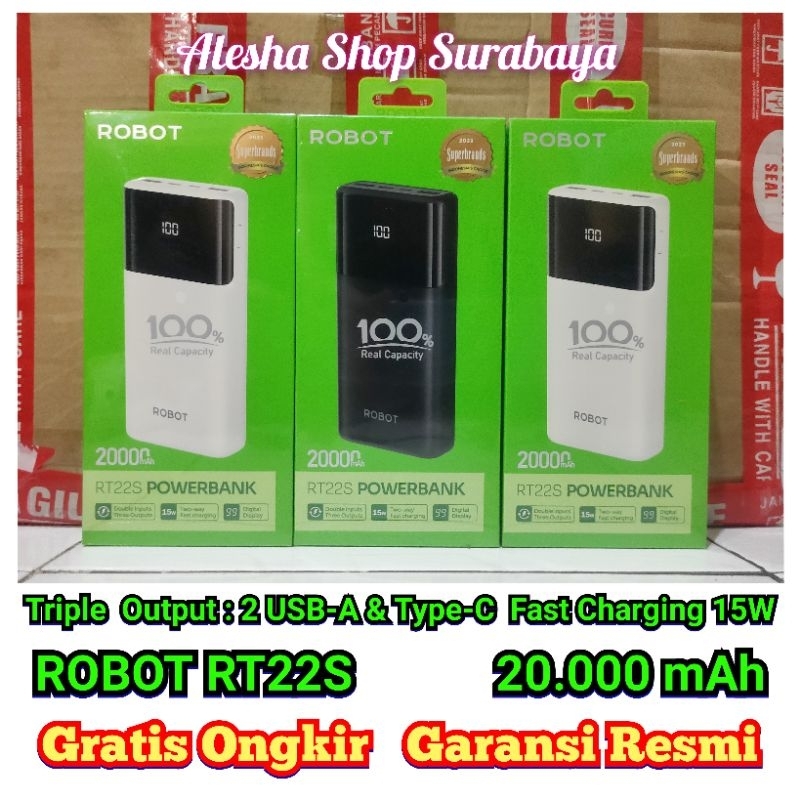 Jual ROBOT RT22S Powerbank 20.000 mAh Fast Charging PD15W Triple Output ...