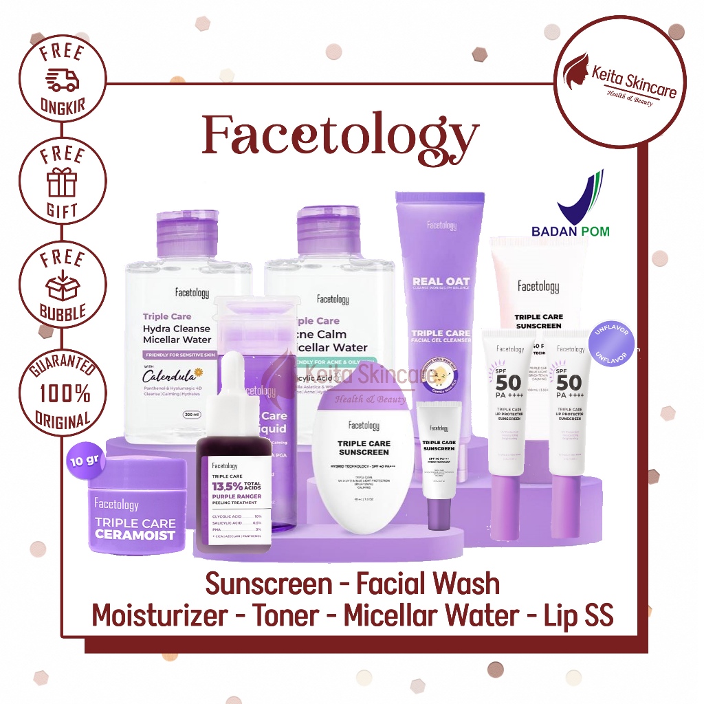 Jual Facetology Sunscreen 100ml | Triple Care 13.5% Total Acids Purple ...