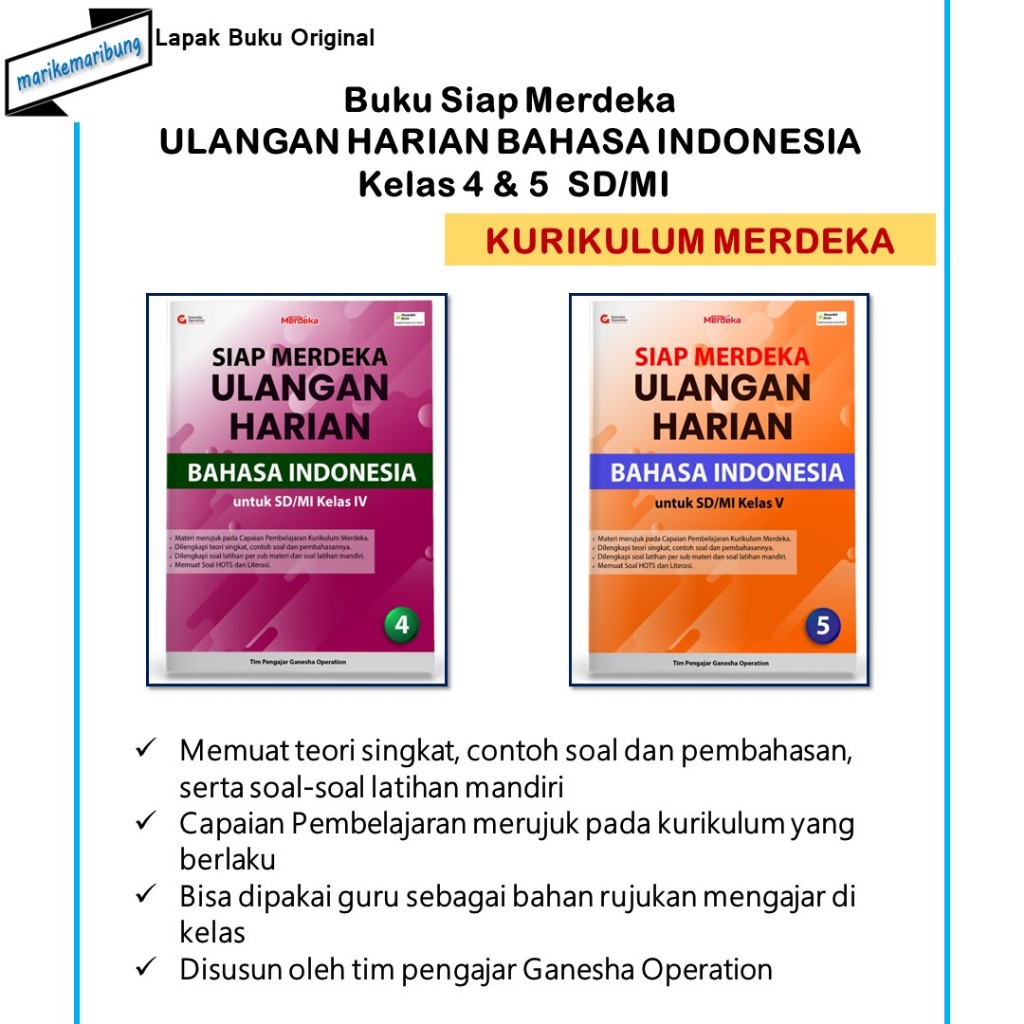 Jual Buku Siap Merdeka ULANGAN HARIAN BAHASA INDONESIA Kelas 4 & 5, SD ...